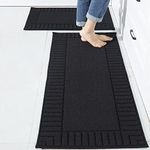 BEQHAUSE Kitchen Rugs Washable Kitchen Mats Floor Non-Slip Kitchen Mats Absorbent Kitchen Runner with TPR Non Skid Backing,Set of 2, 50X76cm+50X122cm, Black