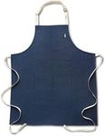 Solino Home Linen Kitchen Apron for Men & Women - 100% Pure Linen Indigo/Ivory Bib Apron with Front Pockets - Handcrafted from European Flax