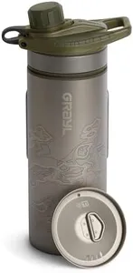 GRAYL GeoPress Titanium 24 oz Water Purifier Bottle with Cooking Lid - Filter for Hiking, Camping, Survival, Travel (Olive Drab)