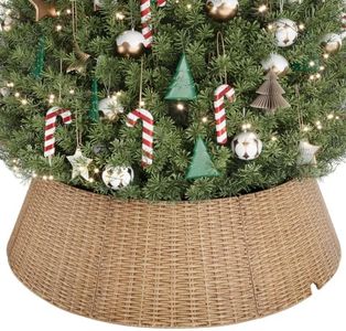ELYKEN 42 Inch Christmas Tree Collar, Large Woven Tree Base Cover, Natural
