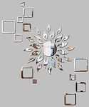 Wall1ders Sun Silver With 12 Square Silver Self-Adhesive (Sun Size 45 Cm X 45 Cm) Mirror Stickers For Wall.