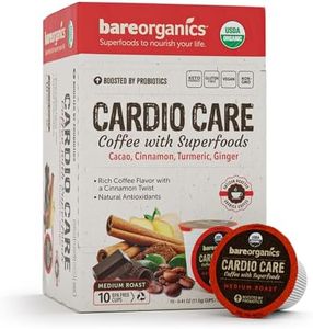 BareOrganics 13313 Cardio Care USDA Organic Coffee Pods, Compatible Organic Coffee Pods, Infused with Superfoods & Probiotics, Vegan Friendly, Gluten Free, 10 Single Serve Cups