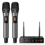 Wireless Microphone Systems, TONOR Dual UHF Cordless Karaoke Microphone Set, Handheld Dynamic Mic for Singing with Receiver for Home Karaoke, Party, Church, DJ, Wedding, Speech TW350 Grey