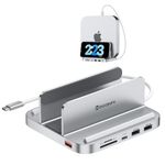 Minisopuru Mac Mini Dock & Stand with M.2 NVMe SSD Enclosure, Upgrade 8 in 1 Mac Mini hub Support 10Gbps USB C/A, TF& SD Card, Audio Jack, Mac Mini Accessories for Mac Mini M2/M2 Pro/M1(2018 & Later)