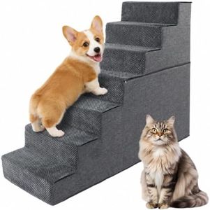 Dog Steps for Bed (5/6/7-Step), Stable Foam Pet Stairs with Washable Cover & Non-Slip Carpet, Wide Deep Steps for High Beds, Dog Stairs for Small & Large Dogs