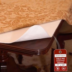 LAMINET - Deluxe Cushioned Heavy-Duty Table Pad Protector for Dining Room Table - 70" x 120" Oblong Waterproof Vinyl Table Padding Under Tablecloth Cover for Rectangular Square Tables
