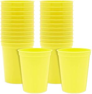 BLUE PANDA 24-Pack 16-Ounce Yellow Plastic Stadium Cups, Bulk Reusable Tumblers for All Occasions and Celebrations