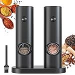 SOJOYFUL Electric Salt and Pepper Grinder Set with Storage Base, Battery Salt and Pepper Mills with Adjustable Coarseness Ceramic Grinding Mechanisms and LED Light (Pack of 2)