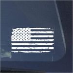 American Flag Clear Vinyl Decal Sticker for Window, Distressed US Flag Sign Art Print Design-White