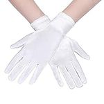 Andiker Short Satin Gloves, Vintage Formal Opera Wrist Evening Gloves for Women Mittens Wedding Party Dance (White)