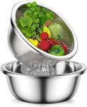 JSCARES 304-Stainless-Steel Colander with Mixing Bowls, 2-Quart Large Capacity, Metal Strainer Set Microporous Colander for Washing & Draining Rice, Fruit, Vegetables, Noodle, Cooked pasta(2PC)