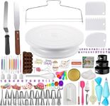 Cake Decorating Turntable,Cake Decorating Supplies with Decorating Comb/Icing Smoother(3pcs),2 Icing Spatula with Sided & Angled …