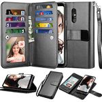 NJJEX Compatible with LG Stylo 5 Case/LG Stylo 5X/Stylo 5V/Stylo 5 Plus Wallet Case, [9 Card Slots] PU Leather Card Holder Folio Flip [Detachable][Kickstand] Magnetic Phone Cover & Lanyard [Black]