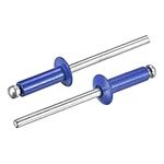 uxcell Aluminum Blind Rivets, 4mm x 12mm (5/32" x 15/32") Open End Rivet Flat Round Head for Joining Metal Plate Leather, Blue 50 Pcs