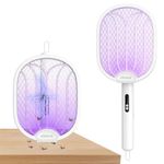 UN1QUE Foldable Mosquito Bat Rechargeable with UV Light Lamp, 2-in-1 Mosquito Racket, Electric Fly Swatter, 1200mAh Long-Lasting Battery, Rotatable Bug Zapper - White