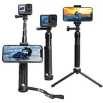 AuyKoo Selfie Stick Tripod for GoPro, Waterproof Aluminum Alloy Pole, Lightweight Adjustable Monopod with Rotating Clip and Tripod Stand for for GoPro 12/11/10/9/8/7/6, DJI Osmo Action Camera,phone