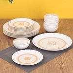 Clay Craft Ceramic Ripple Solid Dinner Set of 18 Pieces, Jaisalmer Real 22K Gold, for Family of 6, Dinner Set Ceramic, Crockery Set, Dining Set for Dinner, Plates and Bowls Set, Crockery Set for Gift