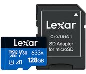 Lexar High-Performance 633x 128GB microSDXC UHS-I Card with SD Adapter, C10, U3, V30, A1, Full-HD & 4K Video, Up To 100MB/s Read, for Smartphones, Tablets, and Action Cameras (LSDMI128BBNL633A)