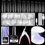 Meschett Acrylic Nail kit - 500 Pcs Transparent Fake Nails in 10 Different Sizes with LED Nail Lights, Nail Clippers,Nail Glue, Gel Nail Polish Kit with Uv Light and Nail Glue for Nail Art DIY