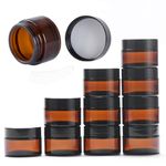 OverNews 8pcs 30ml Glass Amber Jar, Empty Cosmetic Lotion Containers,with Inner Liners,Black Lid, Spatula