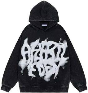 Aelfric Eden Graphic Hoodies Abstract Print Washed Hoodie Long Sleeve Acid Washed Hooded Sweatshirts Trendy Y2k Tops Black