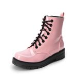 DREAM PAIRS Women's Combat Boots Side Zipper Round toe Lace-up Ankle Booties,Size 7,Pink,SDAB2438W