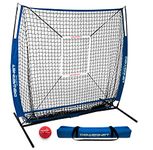 PowerNet 5x5 Practice Net Bundle | Baseball Softball Coaching Aid | Compact Lightweight Portable | Hitting Pitching Training (Royal Blue Bundle NO Tee)