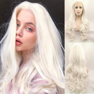 Heat resistant synthetic lace front wig light blonde nature wave Platinum Blonde Glueless Long Natural Straight Half Hand Tied Replacement Full Wig For Women Heat resistant Friendly