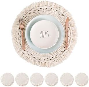 SnugLife Macrame Placemats Set of 6 - Handmade Cotton Woven Boho Placemats - Modern Farmhouse Fringe Placemats for Dining Table, Kitchen, Bohemian Wedding Décor, Rustic Natural Off White, 16"