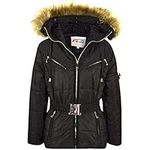 A2Z 4 Kids Kids Girls Puffer Hooded Stylish Detachable Faux Fur Coats - Jacket Belted 582 Black 11-12