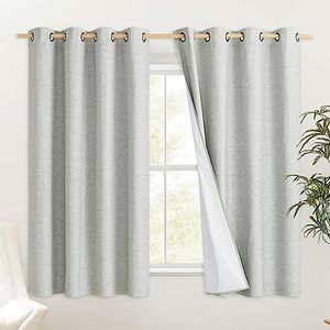 PONY DANCE Linen Curtains for Bedroom - Full Blackout Thermal Curtains Eyelet Noise Reduction Window Treatment Privacy Protected Panels for Door Windows Home, 46 x 72 lnch Drop, 2 Panels