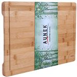 AUNEK Wooden Chopping Board, Premium Large Organic Wooden Bamboo Chopping Boards (44.5x30x2cm) with Deep Drip Juice Groove Easy Clean Kitchen Serving Tray Cutting Boards for Bread Vegetable Meat Fruit