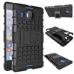 TARKAN Hard Armor Hybrid Rubber Bumper Flip Stand Rugged Back Case Cover for Microsoft Lumia 950XL [Black]