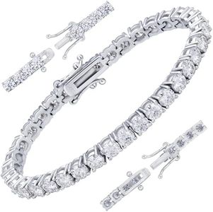 Gugots Moissanite Tennis Bracelet for Women Men 6MM 8inch White Gold Plated S925 Sterling Silver D Color VVS1 Round Cut Moissanite Bracelets