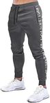 MakingDa Mens Gym Joggers Sweatpants Slim Fit Elasticated Waist Jogging Tracksuit Bottoms Causal Running Workout Trousers with Drawstring Zip Pockets-BK61-Dark Grey-M