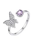 Bestyle CZ Butterfly Rings for Women Girls Sterling Silver June Birthstone Heart Alexandrite Butterflies Ring Silver Band Ring Funny Cute Ring Jewelry Mom Wife Daughter