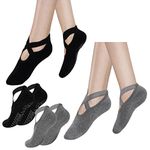 RosewineC Non Slip Yoga Pilates Socks 2 Pairs Yoga Socks for Women with Grips, Fitness Fall Prevention Grip Socks Exercise Dance Yoga Socks for Ballet Pilates Hospital Barre with Cushion(Black Grey)