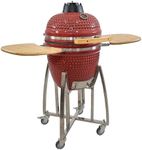 Sunnydaze 18" Kamado Charcoal Grill with Smoker Combo - Outdoor Ceramic BBQ Grill with Side Tables and Wheels - Red