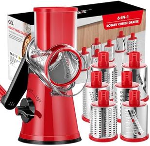 GDL Cheese Grater Hand Crank - Upgraded 6-in-1 Cheese Grater with Handle and Strong Suction Base, Multi-purpose Cheese Shredder Vegetable Slicer Ice Shaver for Potato, Vegetables, Nuts, Chocolate