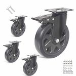 6 Inch Heavy Duty Caster Wheels, Industrial Casters Set of 4, Locking Swivel Plate Casters 3000 Lbs, 360 Degree Industrial Casters for Cart,Furniture,Workbench,Kitchen,Cabinets,Planters