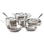 All-Clad BD005710-R D5 Brushed 18/10 Stainless Steel 5-Ply Bonded Dishwasher Safe Pots and Pans Cookware Set, Induction Compatible 10-Piece Cookware