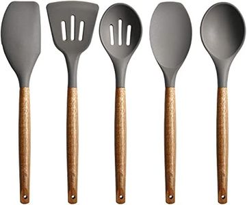 Zollyss Non Stick Silicone Spatula Spoon Laddle Utensil Set for Kitchen Cookware Tool Set, 5 Pcs (Grey)