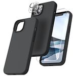 TOCOL [5 in 1] for iPhone 14 Case, with 2 Pack Screen Protector + 2 Pack Camera Lens Protector, Slim Liquid Silicone Phone Case iPhone 6.1 Inch, [Anti-Scratch] [Drop Protection], Black