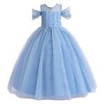 Glamulice Flower Girls Formal Dresses Dusty Blue Off Shoulder Princess Sparkle Tulle Dress Sequin Vintage Lace Bridesmaid Party Daddy Daughter Dance Ballgown Wedding Pageant Holiday kids Prom Gown 7 8