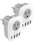 2 Pack Type E/F Travel Adapter, VINTAR Schuko Germany France Adapter Plug, European Outlet Adapter with 1 USB C,3 USB Ports and US Outlets, US to EU Spain Portugal Iceland Greece Russia Korea Paris