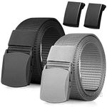 Nylon Belt, 2 Pack Men Military Tactical Breathable Belt, fast through the airport securityMetal, Buckle+Plastic Buckle, Black+gray, 51.18 inch/130cm(not included buckle)