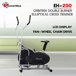 PowerMax Fitness EH-200 Orbitrek Exercise Cycle and Elliptical Cross Trainer with Hand Pulse, Comfortable Seat and Smart LCD Display (Black)