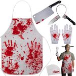 Purple Star Butcher Costume - Adult Male Halloween Costume -Horror Bloody Apron,Gloves,Headbands,Chef Knife,Stickers for Halloween Costume Party Prop