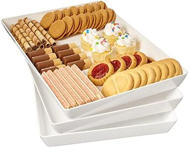 US Acrylic Avant White Plastic Serving Trays (Set of 3) 15” x 10” | Large Reusable Rectangular Party Platters | Serve Appetizers, Fruit, Veggies, & Desserts | BPA-Free & Made in USA