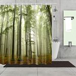 Forest Fabric Decorative Shower Curtain for Bathroom -120GSM Lightweight but Durable Waterproof Fabric with 12x Reinforced Grommets & Hooks, No Liner Needed 71”x71”